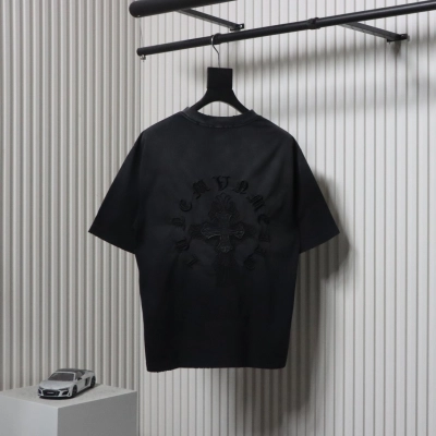 Chrome Hearts 25ss Cross Patch Embroidery Washed Holes T-shirt Black 02