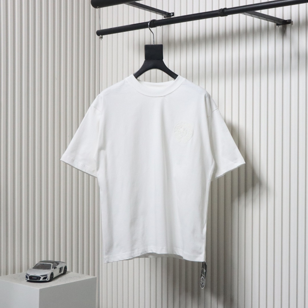 Chrome Hearts Trendy Embroidered Horseshoe Back Patch Overlapping Cross Round Neck T-shirt White
