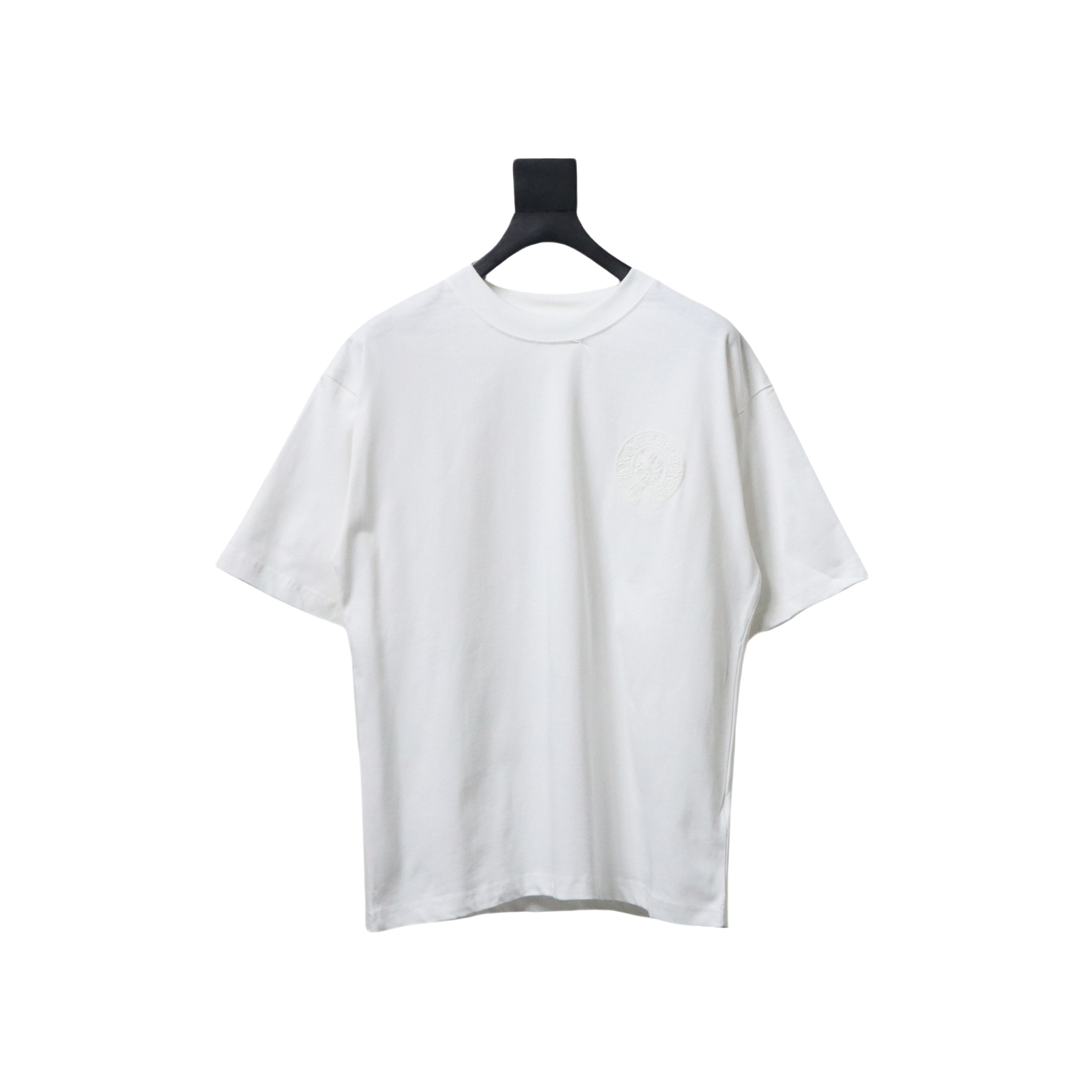 Chrome Hearts Trendy Embroidered Horseshoe Back Patch Overlapping Cross Round Neck T-shirt White