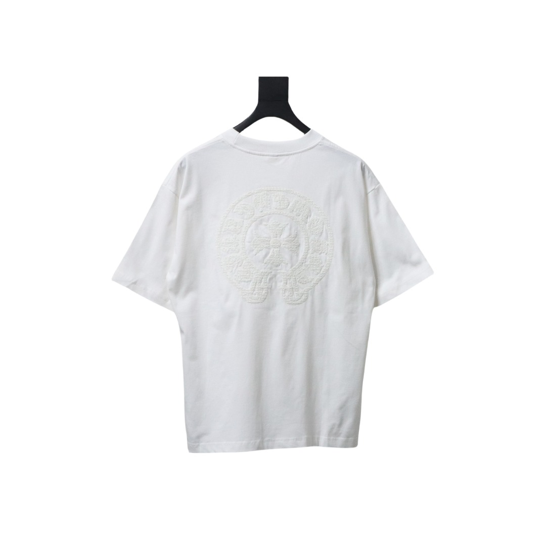 Chrome Hearts Trendy Embroidered Horseshoe Back Patch Overlapping Cross Round Neck T-shirt White