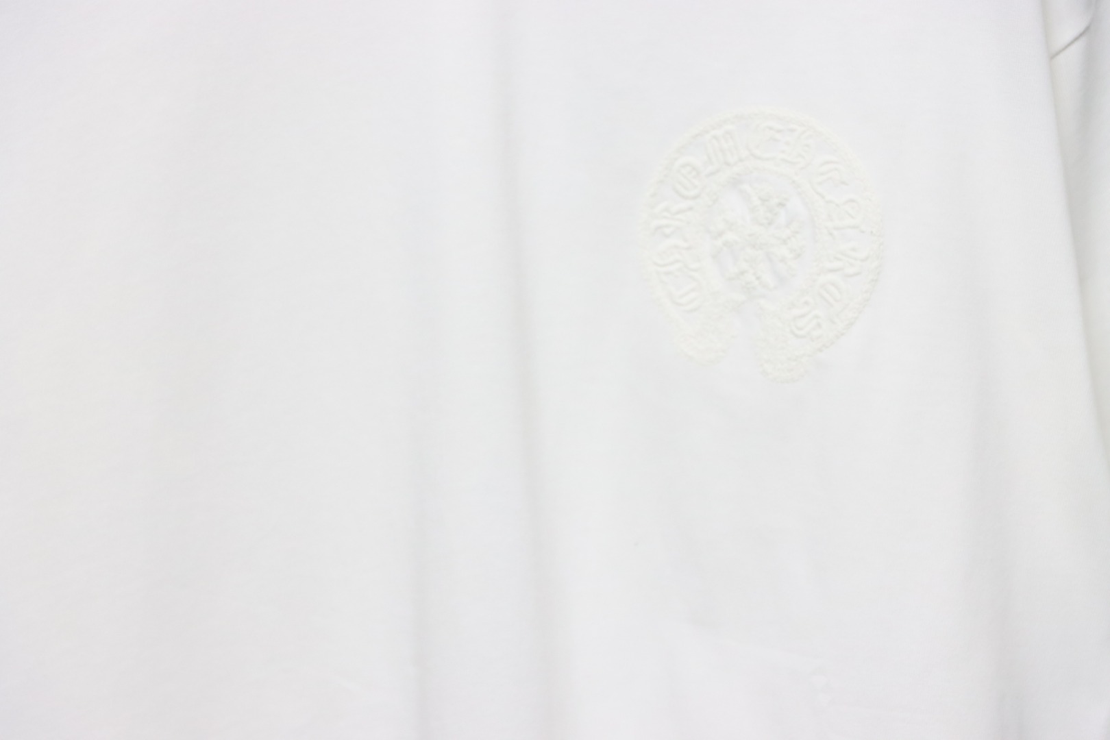 Chrome Hearts Trendy Embroidered Horseshoe Back Patch Overlapping Cross Round Neck T-shirt White