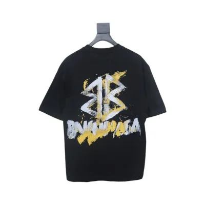 Balenciaga Hand-painted Double B Print T-shirt Black 02