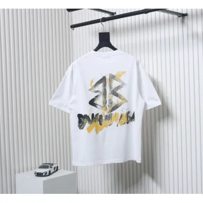 Balenciaga Hand-painted Double B Print T-shirt White 02
