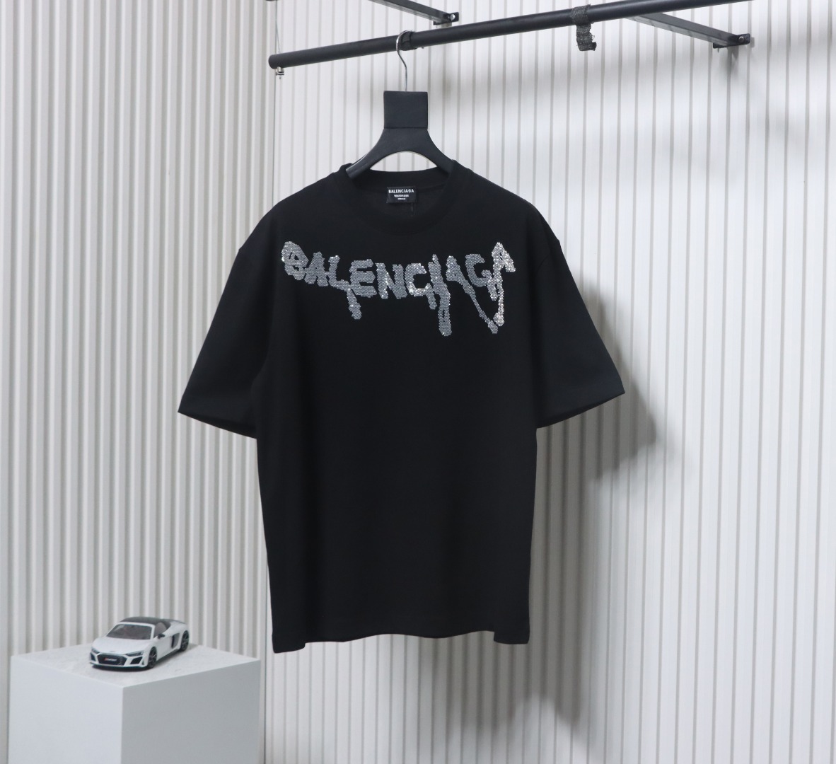 Balenciaga Hot Diamond Letter Print T-shirt Black