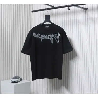 Balenciaga Hot Diamond Letter Print T-shirt Black 01