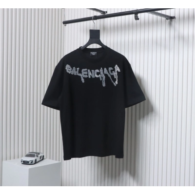 Balenciaga Hot Diamond Letter Print T-shirt Black 01