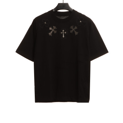 Chrome Heart Neck Cross Diamond T-shirt Black 01