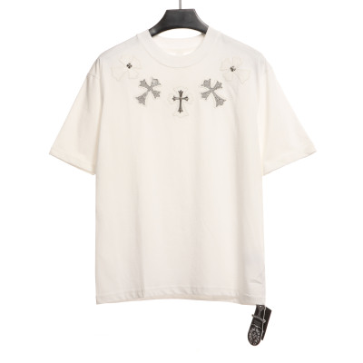 Chrome Heart Neck Cross Diamond T-shirt White 01