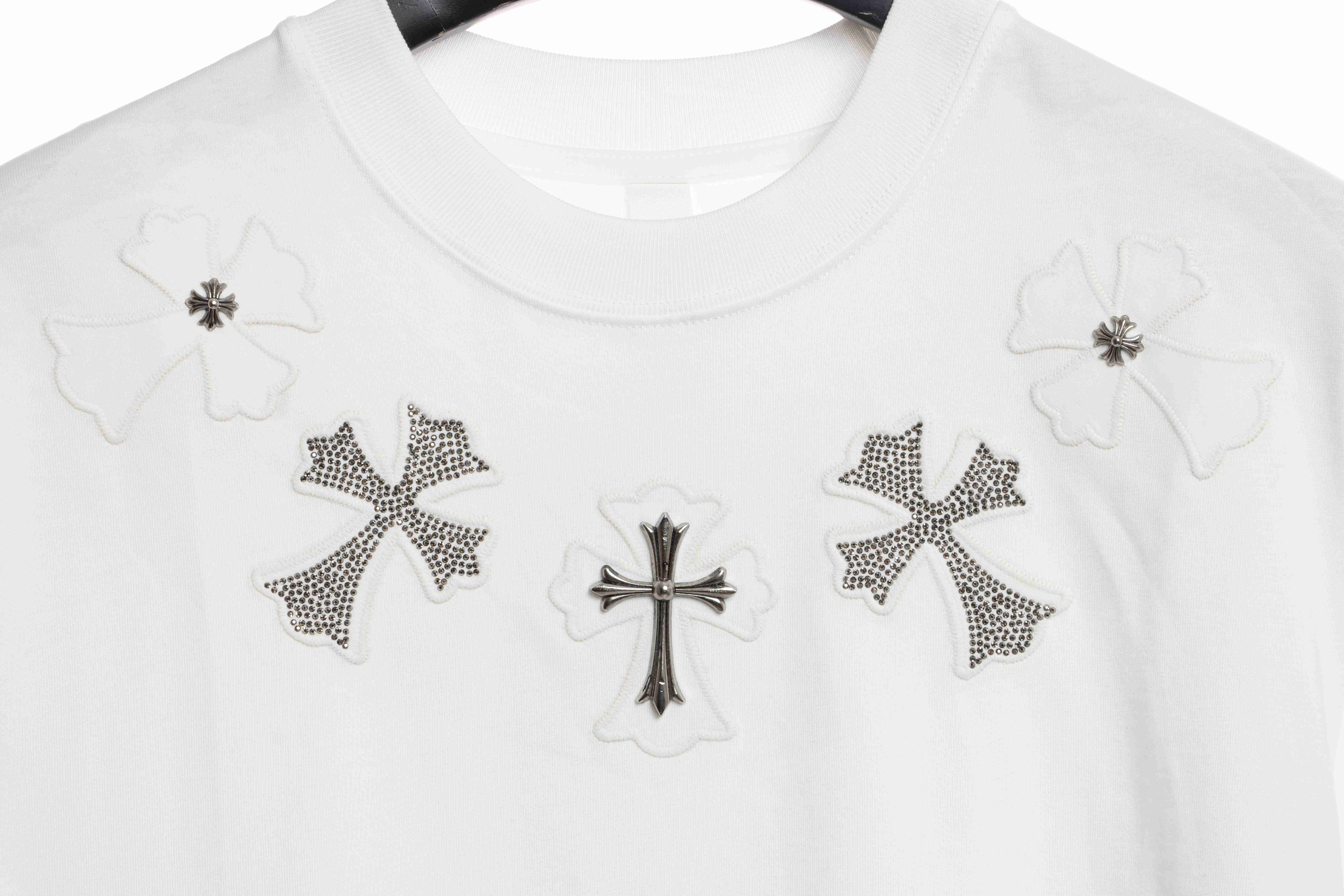 Chrome Heart Neck Cross Diamond T-shirt White