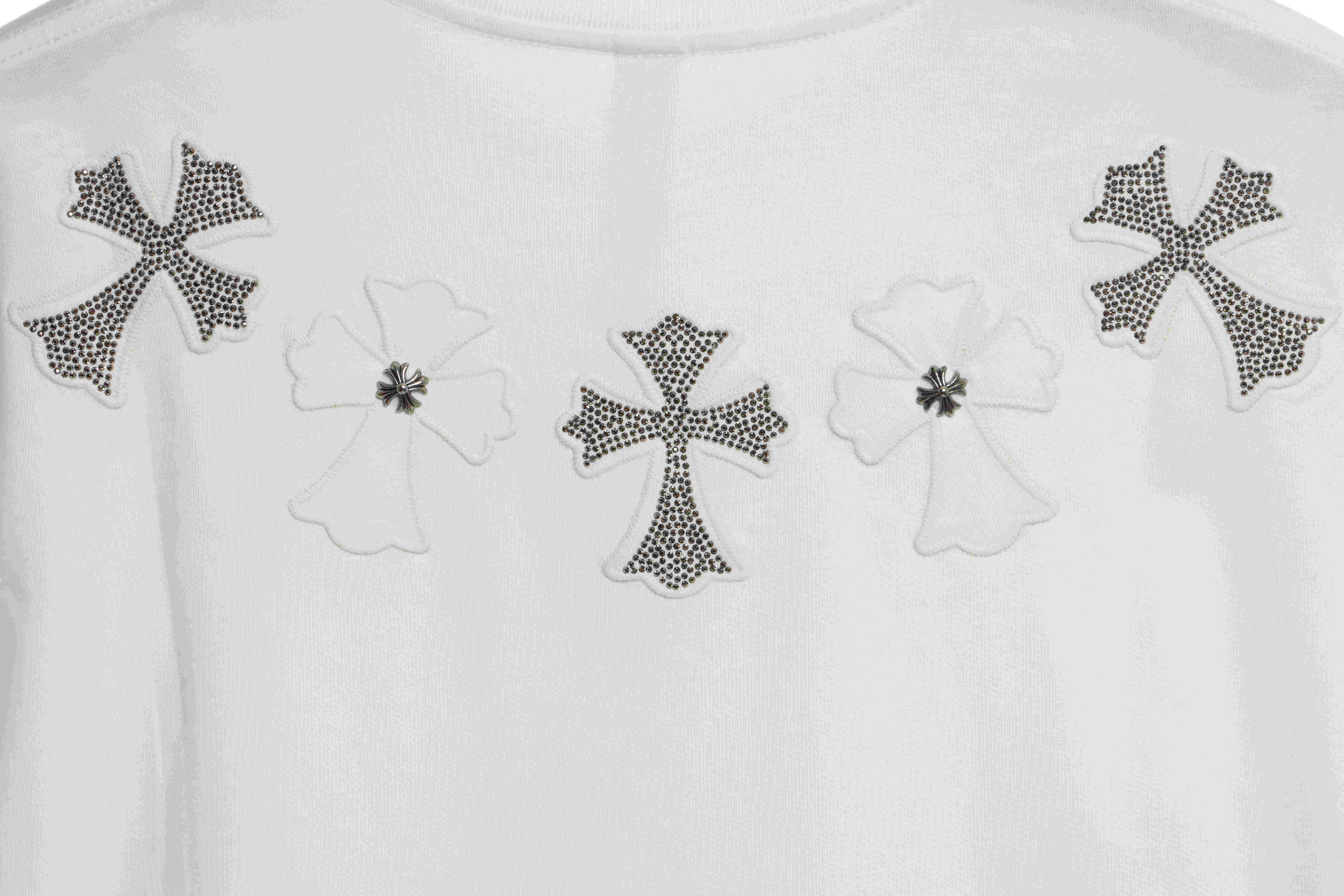 Chrome Heart Neck Cross Diamond T-shirt White