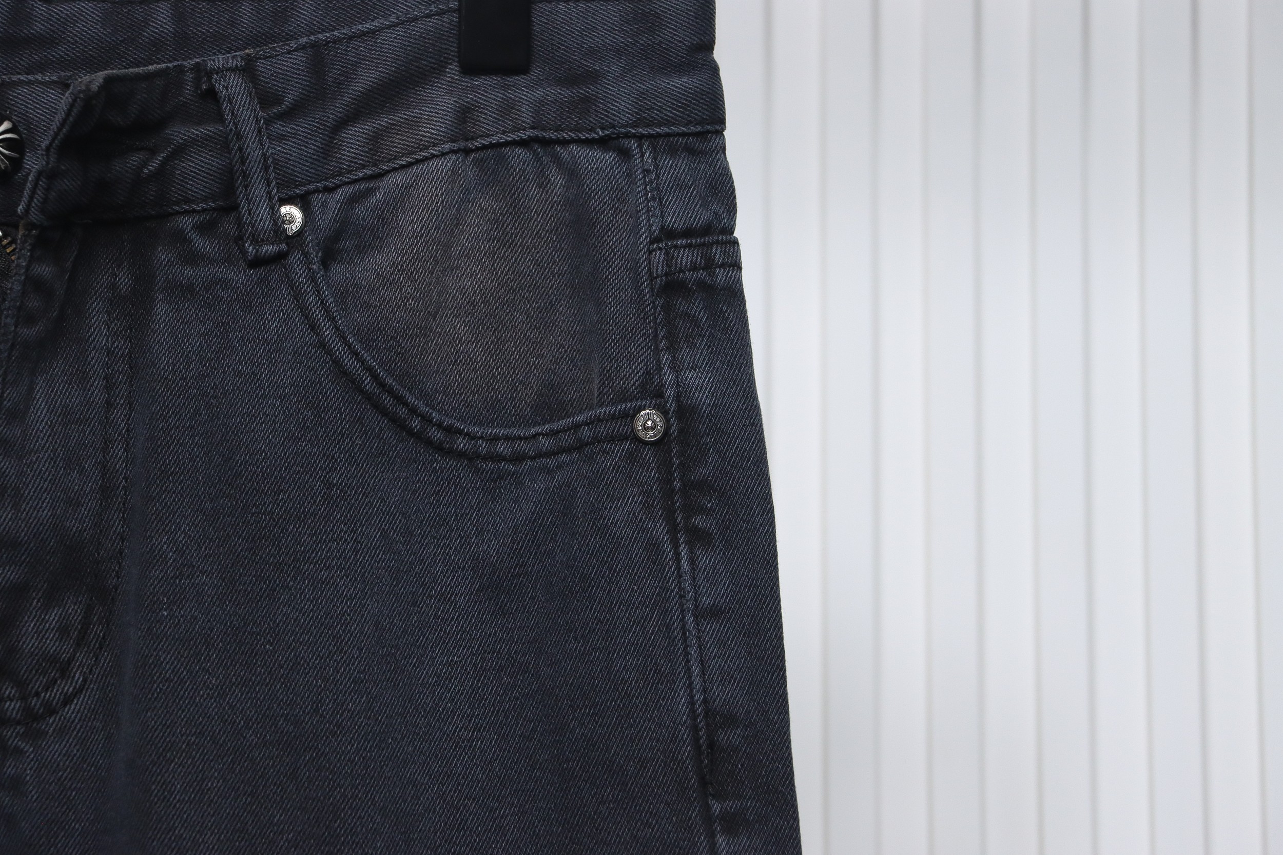 Chrome Hearts Black Leather Cross Denim Pants Black