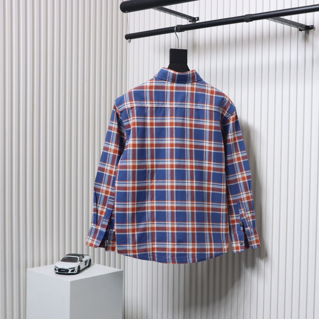 Chrome Hearts Blue And White Striped Plaid Stitching Silver Button Cardigan Shirt