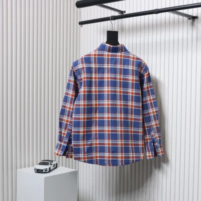 Chrome Hearts Blue And White Striped Plaid Stitching Silver Button Cardigan Shirt 01