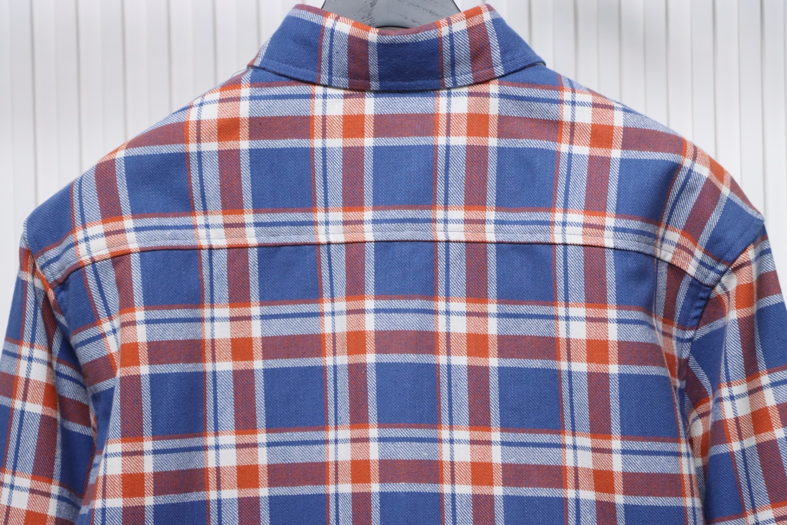 Chrome Hearts Blue And White Striped Plaid Stitching Silver Button Cardigan Shirt