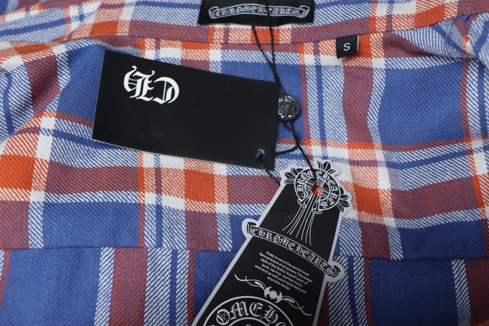 Chrome Hearts Blue And White Striped Plaid Stitching Silver Button Cardigan Shirt
