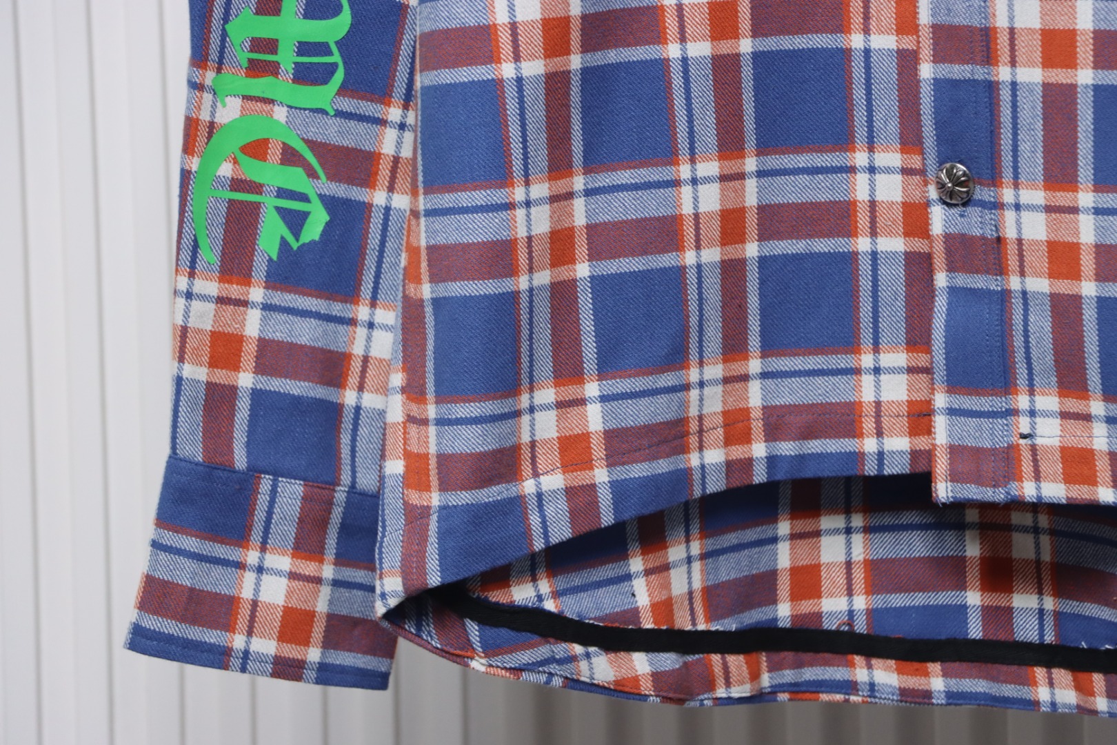 Chrome Hearts Blue And White Striped Plaid Stitching Silver Button Cardigan Shirt