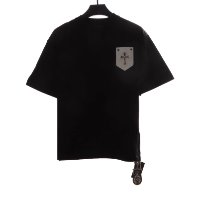Chrome Hearts Chest Leather Label Cross Silver Ornament T-shirt Black 01
