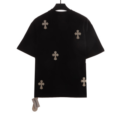 Chrome Hearts Chest Leather Label Cross Silver Ornament T-shirt Black 02