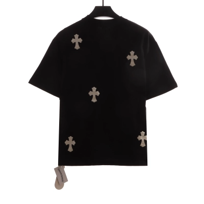Chrome Hearts Chest Leather Label Cross Silver Ornament T-shirt Black 02