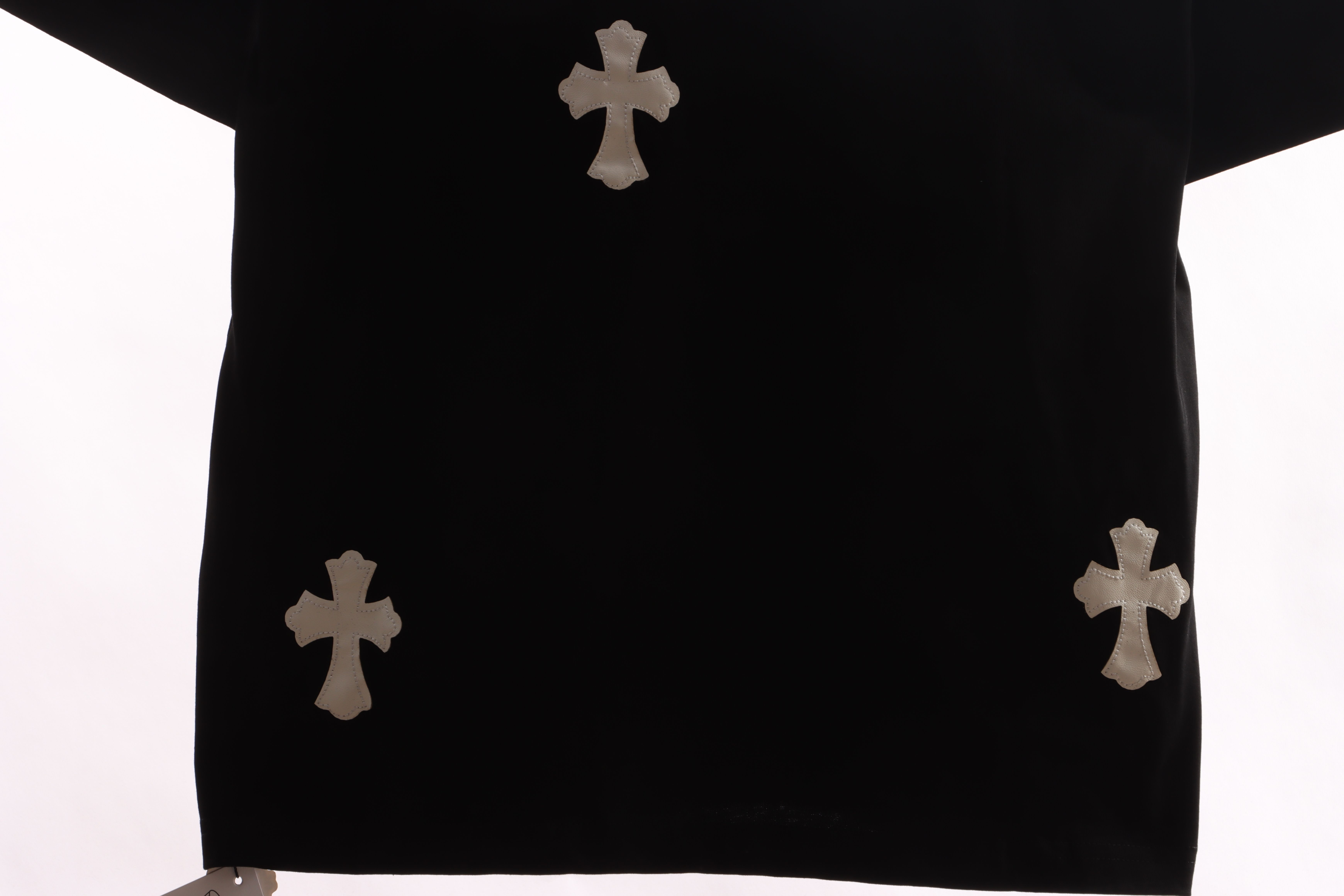 Chrome Hearts Chest Leather Label Cross Silver Ornament T-shirt Black