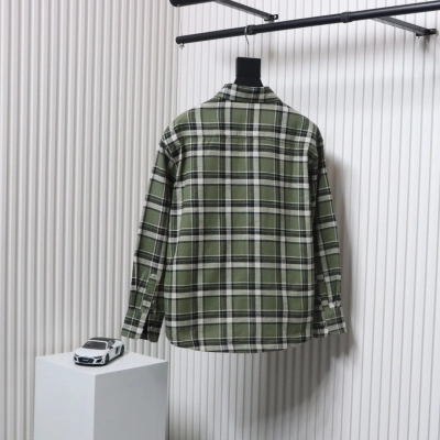 Chrome Hearts Green And White Striped Plaid Stitching Silver Button Cardigan Shirt 02