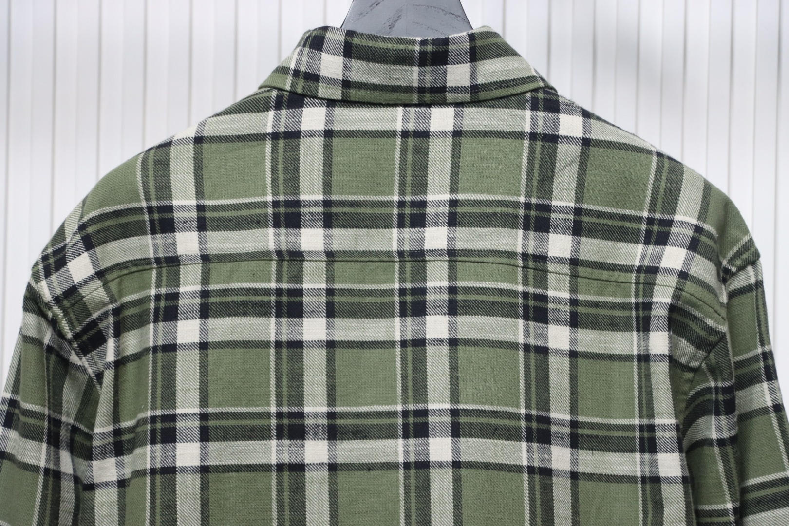 Chrome Hearts Green And White Striped Plaid Stitching Silver Button Cardigan Shirt