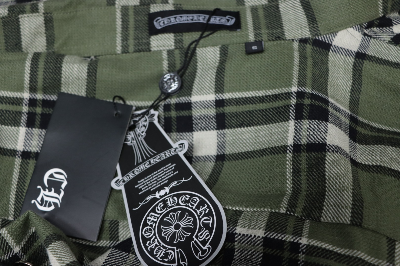 Chrome Hearts Green And White Striped Plaid Stitching Silver Button Cardigan Shirt