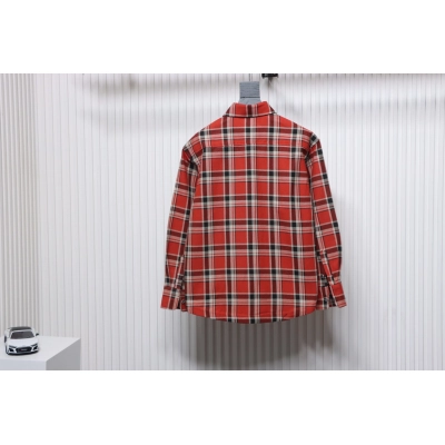 Chrome Hearts Red And White Striped Plaid Stitching Silver Button Cardigan Shirt 02