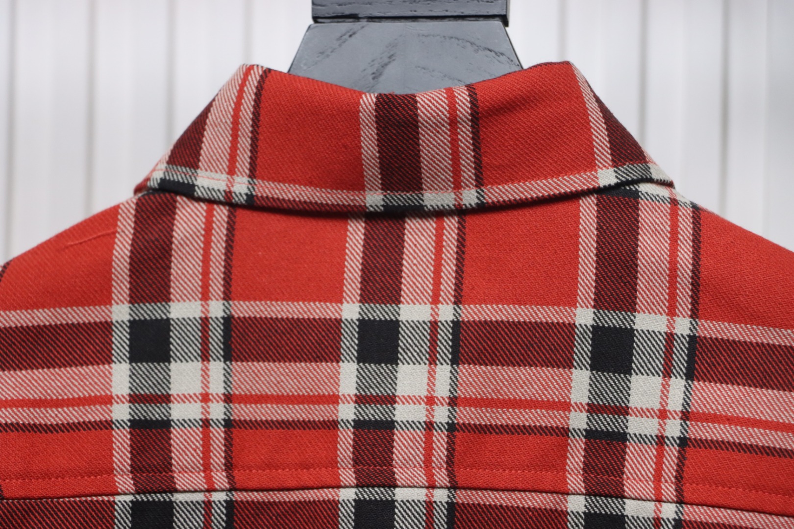 Chrome Hearts Red And White Striped Plaid Stitching Silver Button Cardigan Shirt