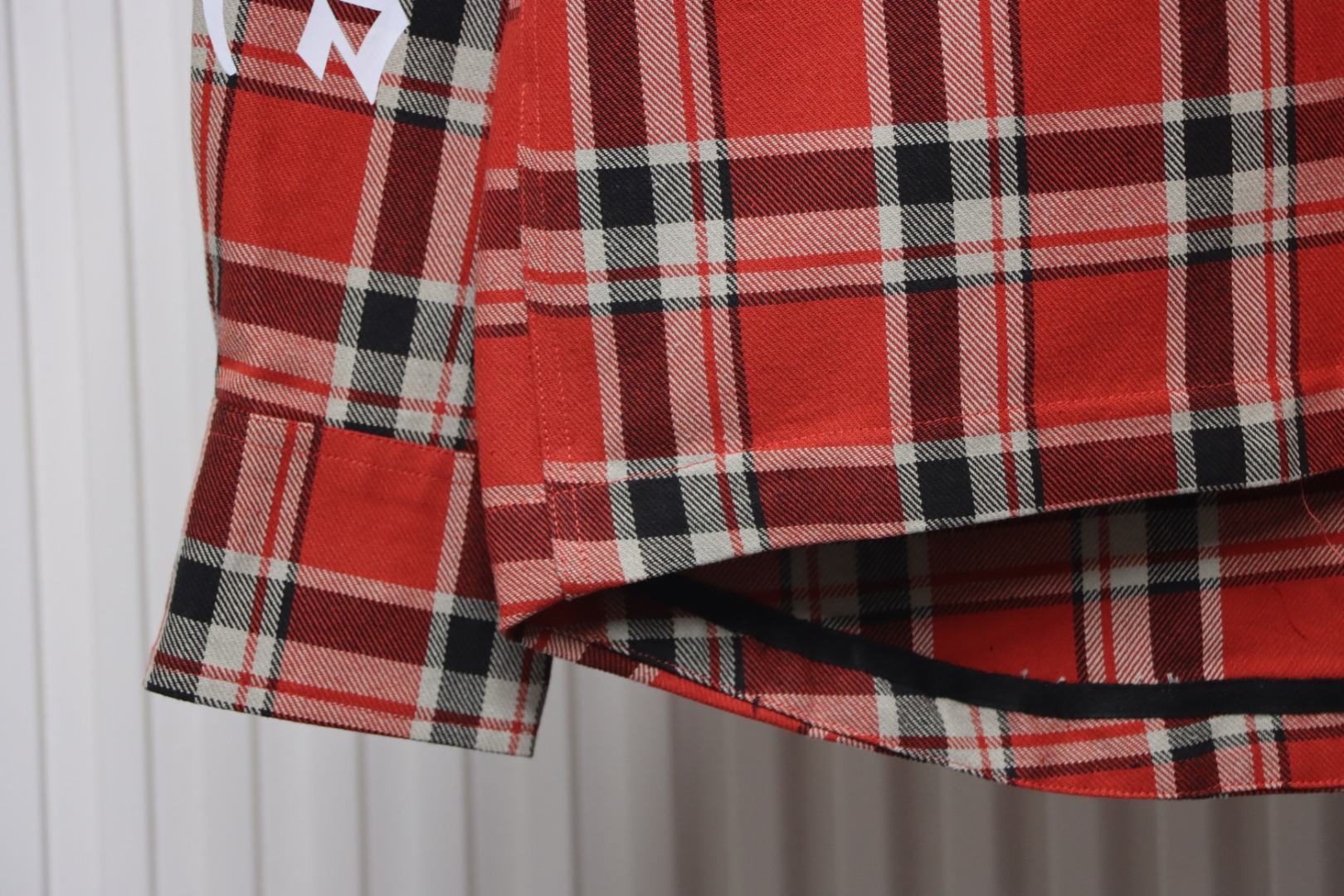 Chrome Hearts Red And White Striped Plaid Stitching Silver Button Cardigan Shirt