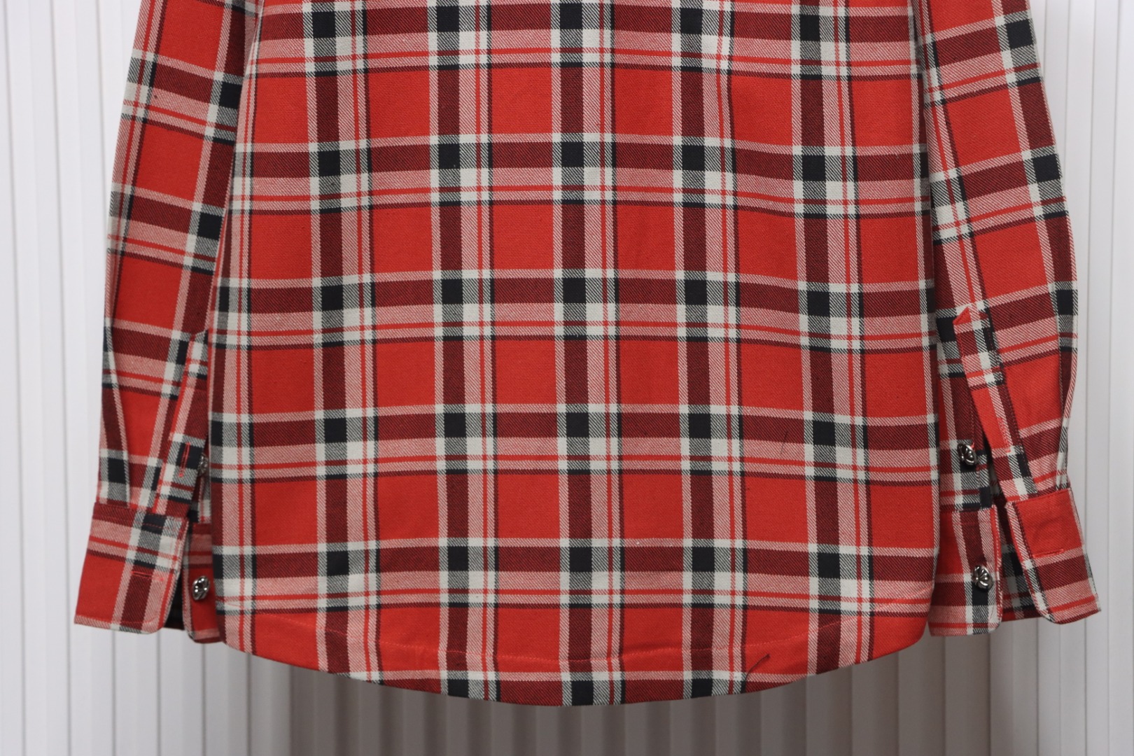 Chrome Hearts Red And White Striped Plaid Stitching Silver Button Cardigan Shirt