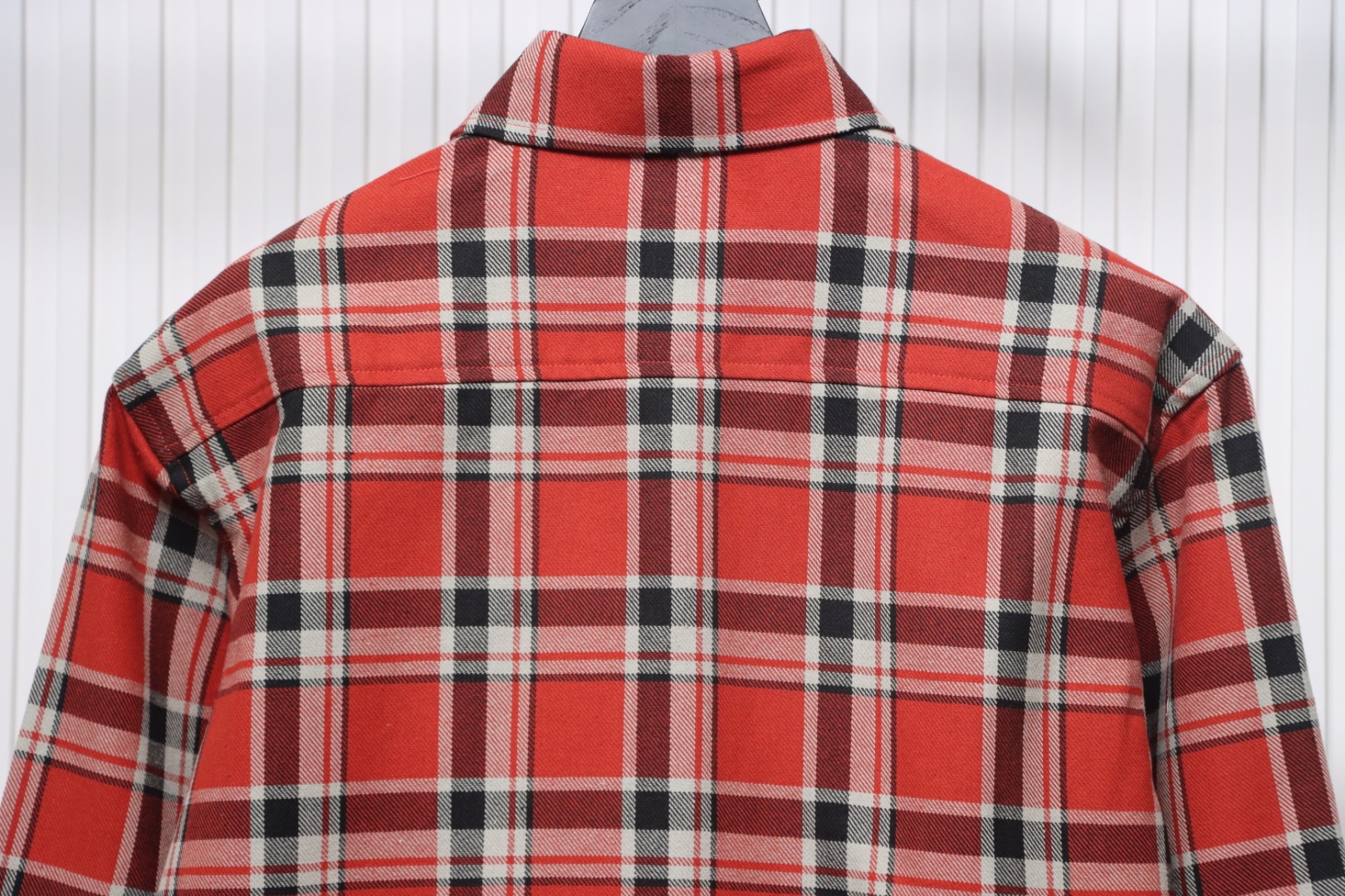 Chrome Hearts Red And White Striped Plaid Stitching Silver Button Cardigan Shirt