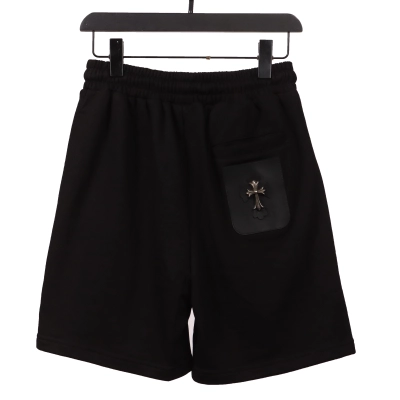 Chrome Hearts Shorts With Leather Logo And Silver Trim On Back Pocket Black 02