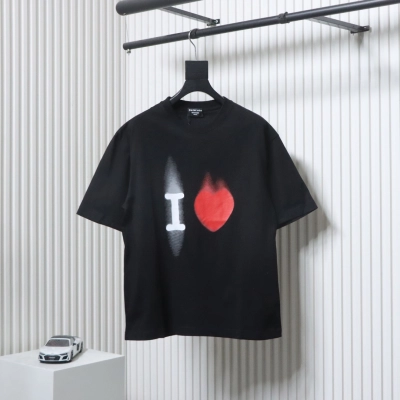 Balenciaga 24ss Valentine's Day Collection Heart Print T-shirt Black 01