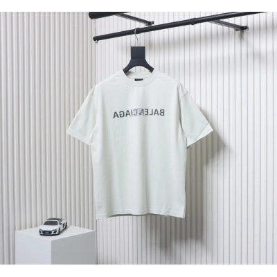Balenciaga 25ss Reverse Letter Double B Print Washed Holes T-shirt White 01
