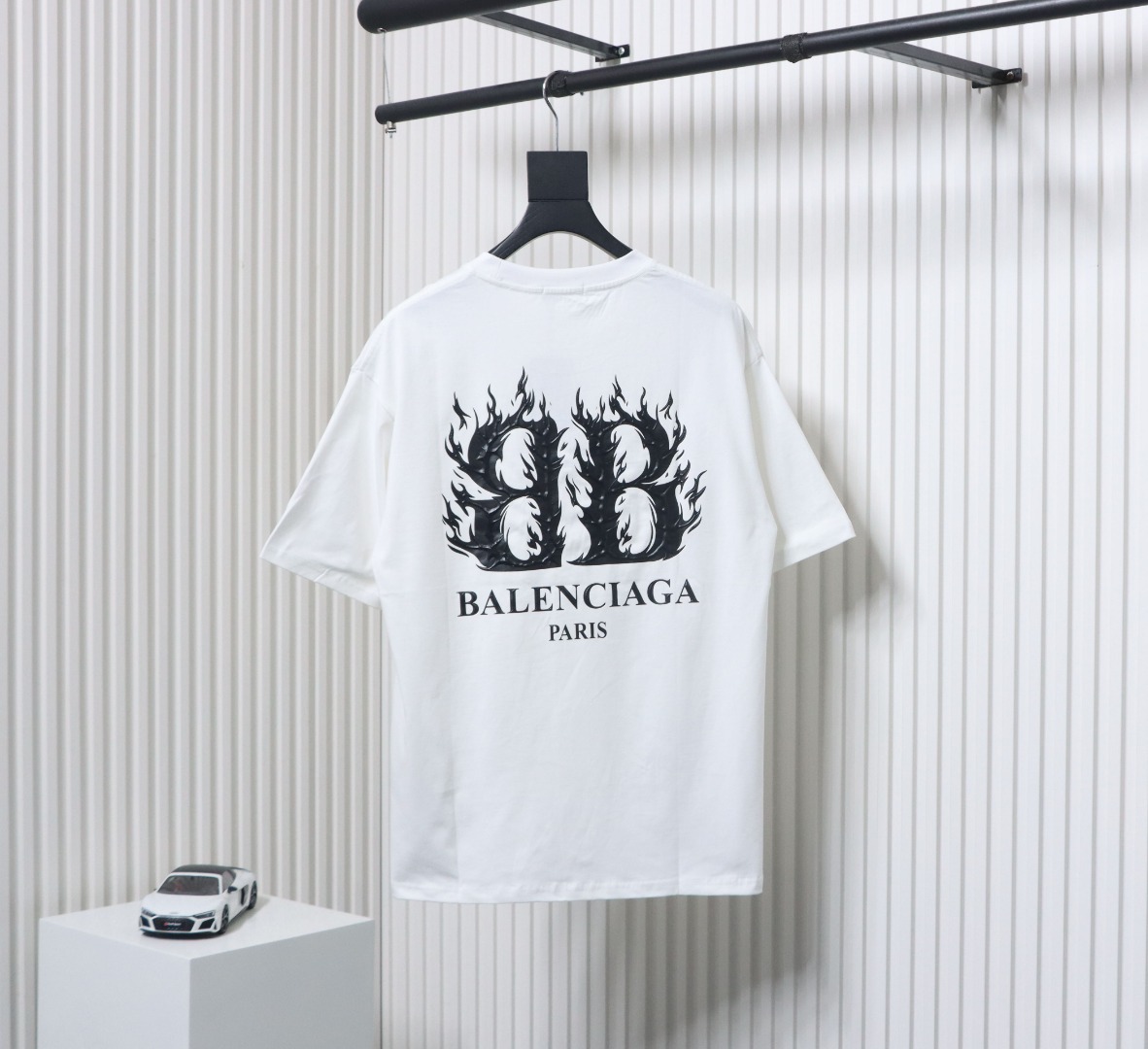 Balenciaga 25ss Flame Double B Letter Print T-shirt White