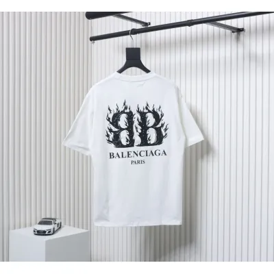 Balenciaga 25ss Flame Double B Letter Print T-shirt White 02