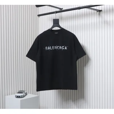 Balenciaga 25ss Letter Double B Hand-painted Washed Hole T-shirt Black 01