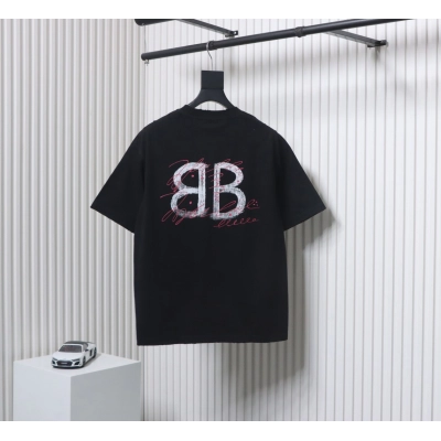 Balenciaga 25ss Letter Double B Hand-painted Washed Hole T-shirt Black 02