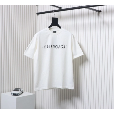 Balenciaga 25ss Letter Double B Hand-painted Washed Hole T-shirt White 01
