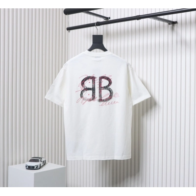 Balenciaga 25ss Letter Double B Hand-painted Washed Hole T-shirt White 02