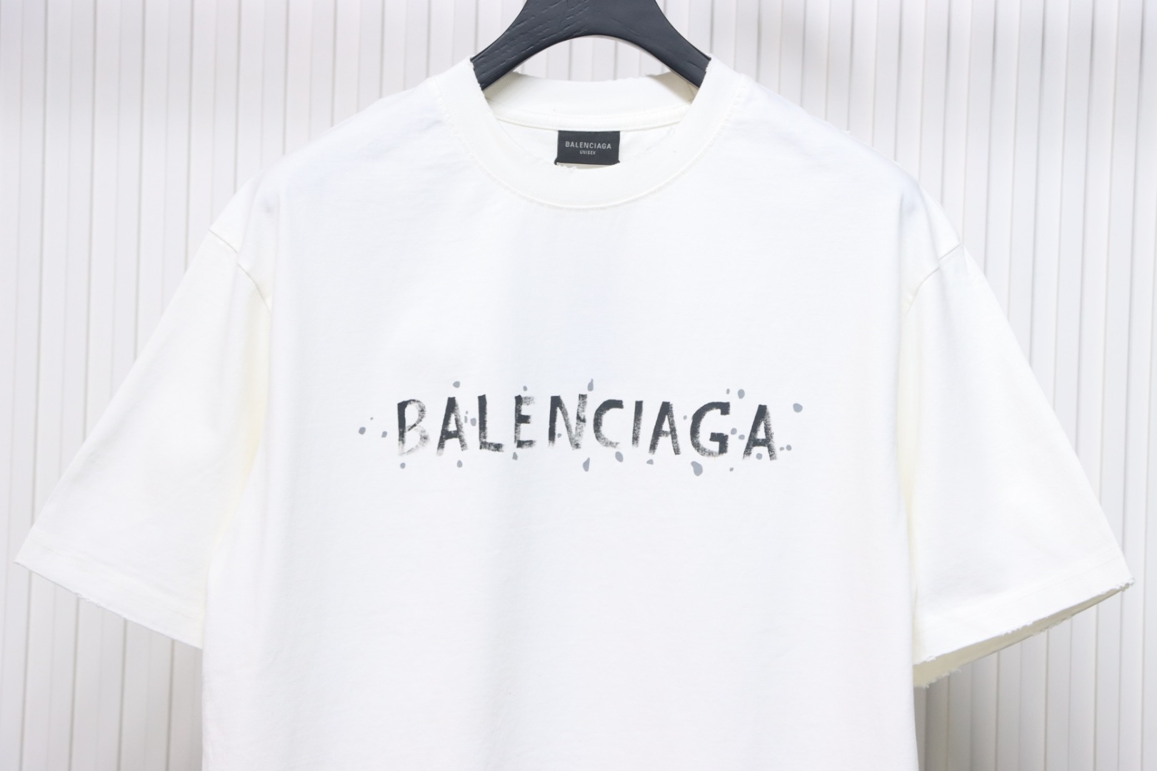 Balenciaga 25ss Letter Double B Hand-painted Washed Hole T-shirt White