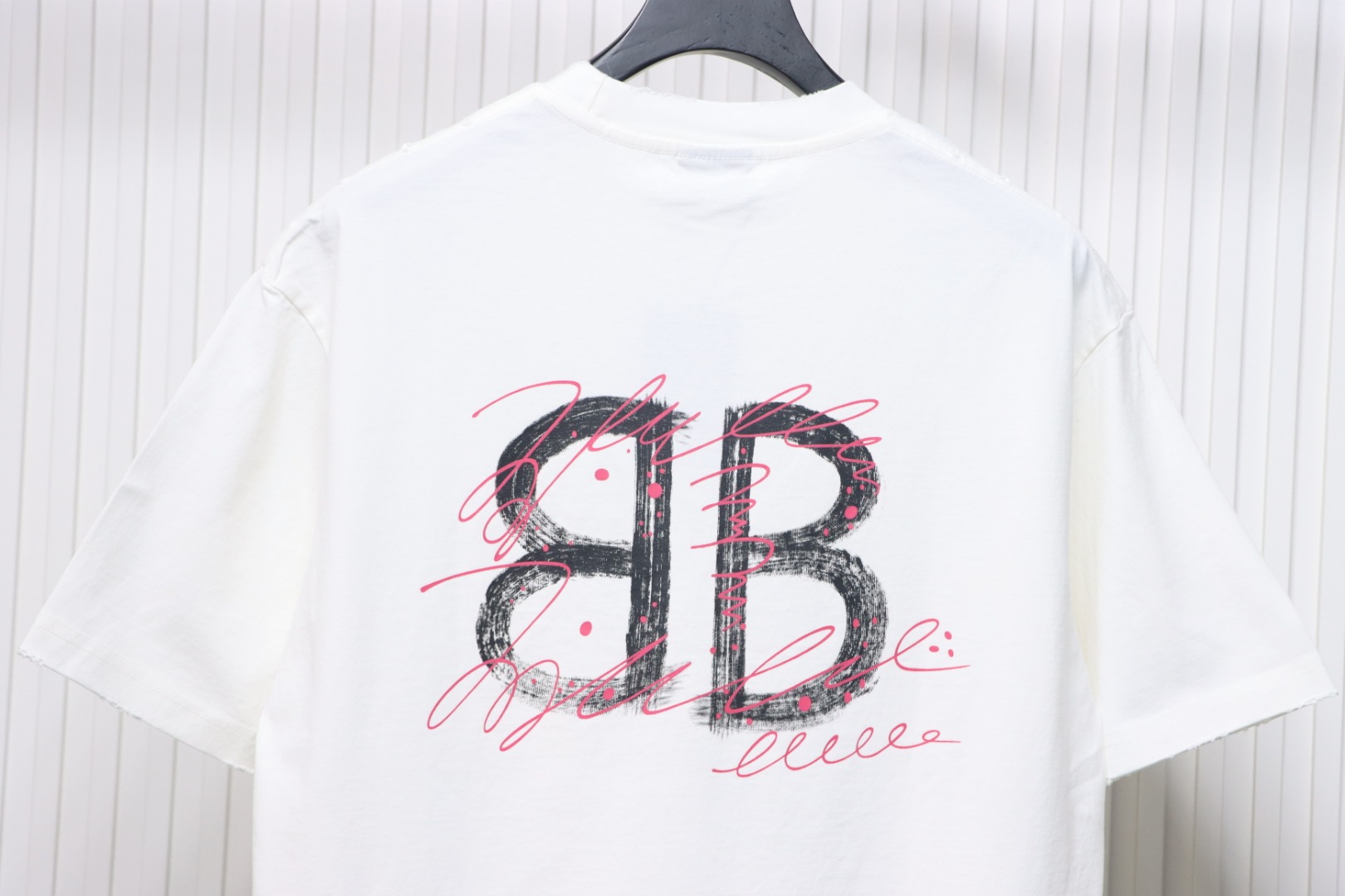 Balenciaga 25ss Letter Double B Hand-painted Washed Hole T-shirt White