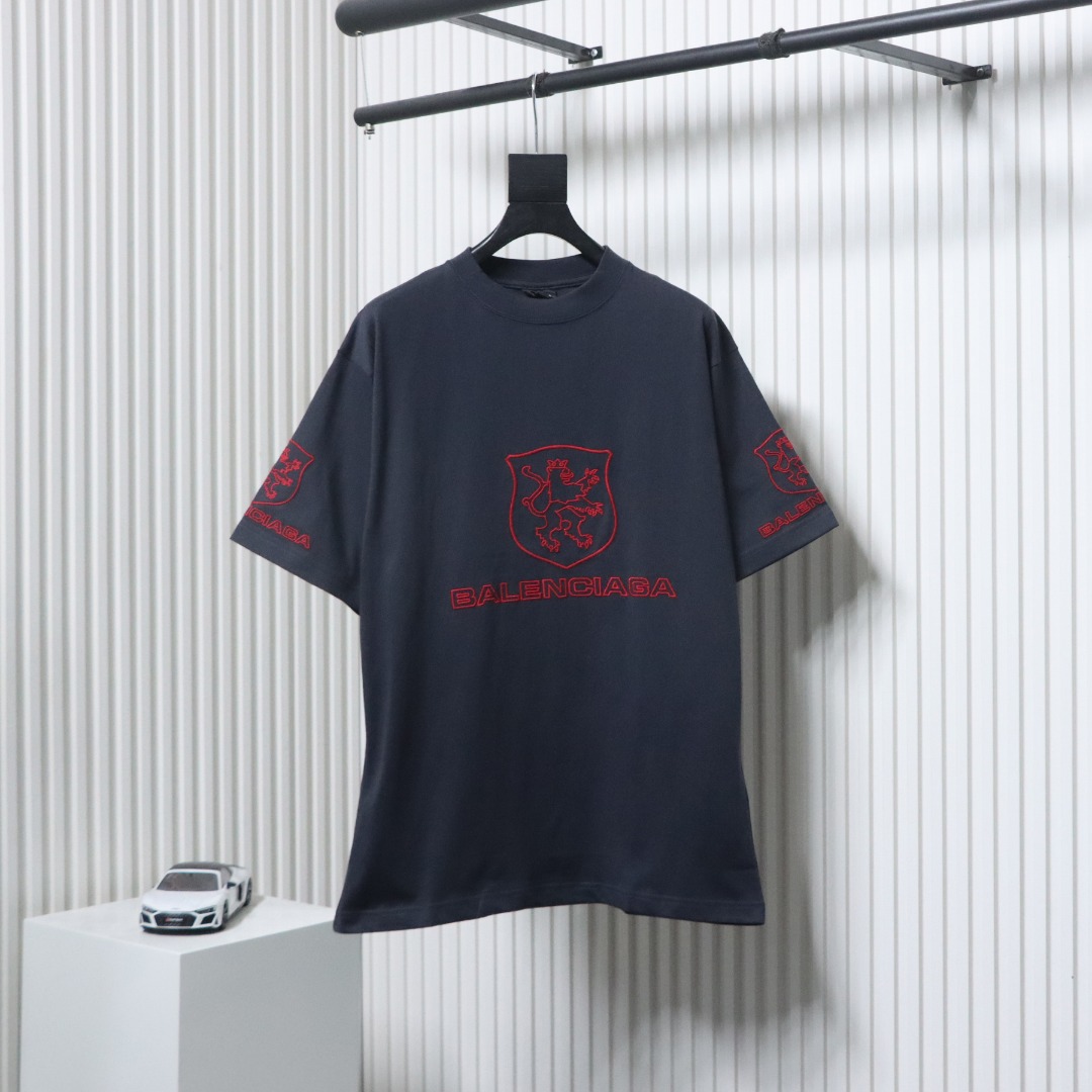 Balenciaga 25ss LION CLUB Embroidered Logo T-shirt Navy