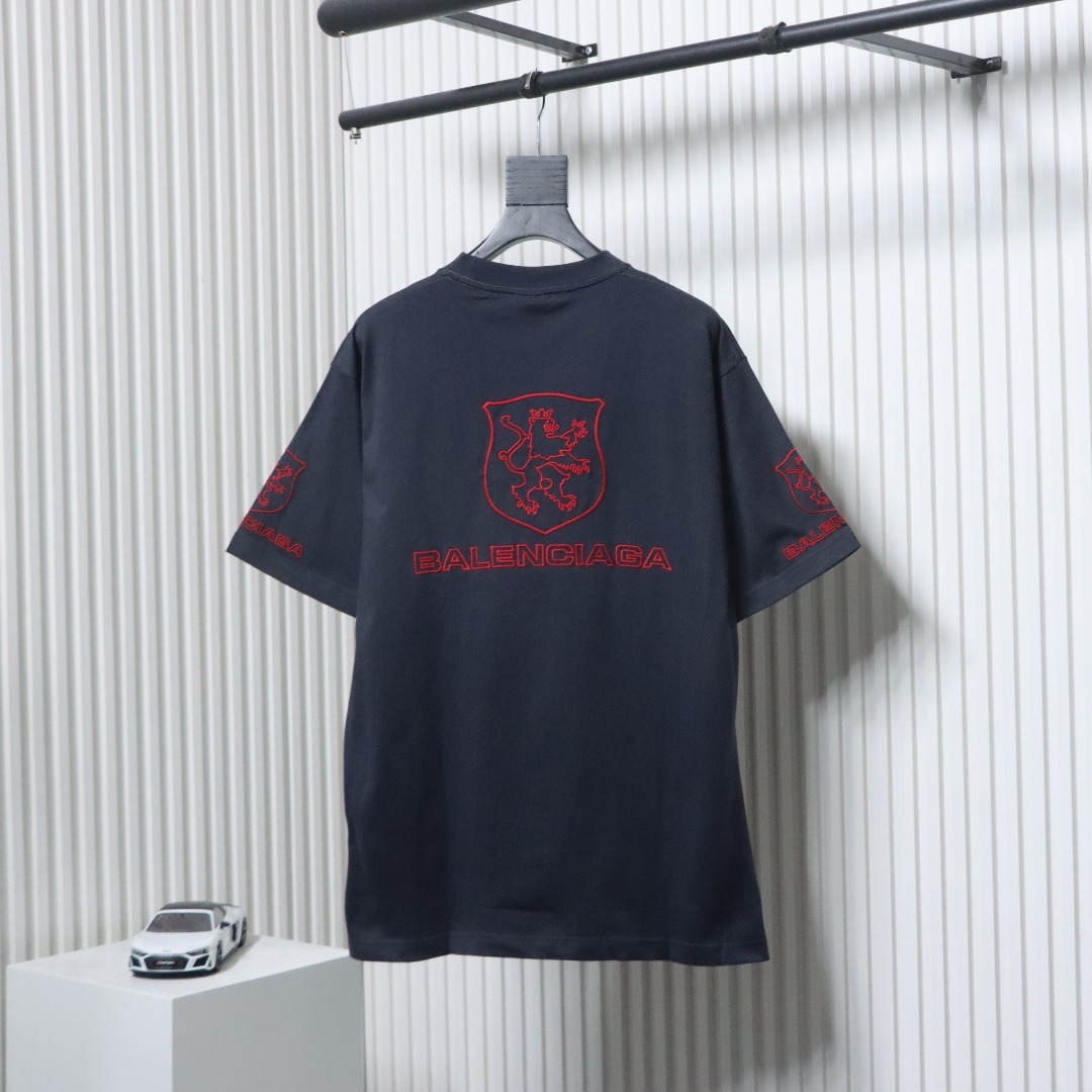 Balenciaga 25ss LION CLUB Embroidered Logo T-shirt Navy