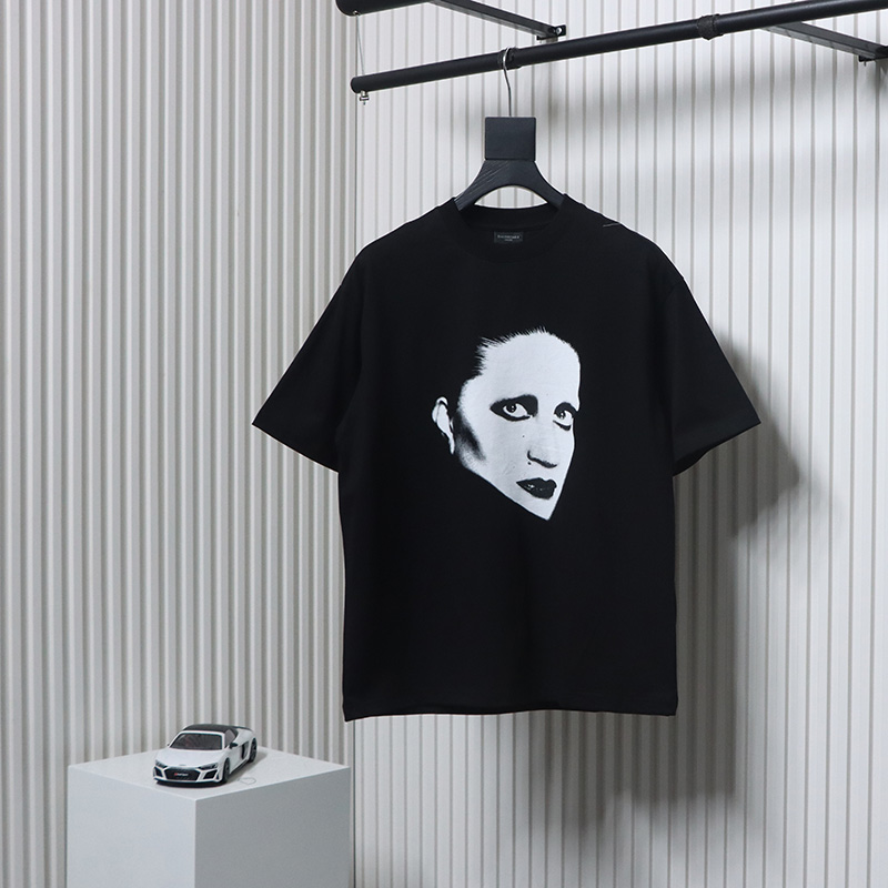 Balenciaga 25ss Mina Music Series Portrait and Album Print Outline T-Shirt Black