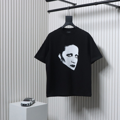 Balenciaga 25ss Mina Music Series Portrait and Album Print Outline T-Shirt Black 01