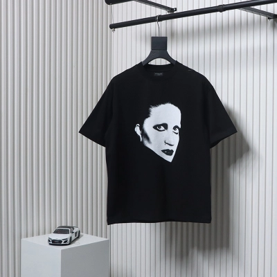 Balenciaga 25ss Mina Music Series Portrait and Album Print Outline T-Shirt Black 01