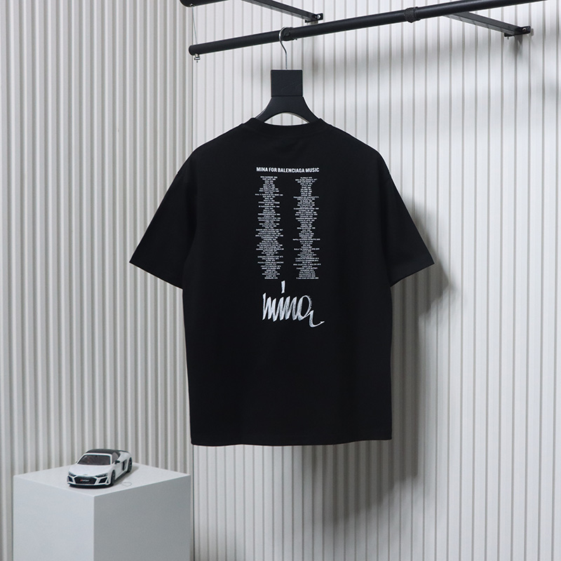 Balenciaga 25ss Mina Music Series Portrait and Album Print Outline T-Shirt Black