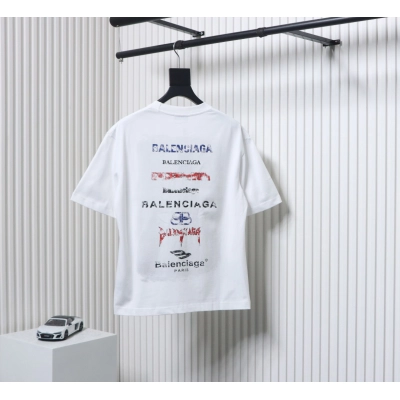 Balenciaga 25ss Mottled Multi-line Lettering On The Back T-shirt White 02